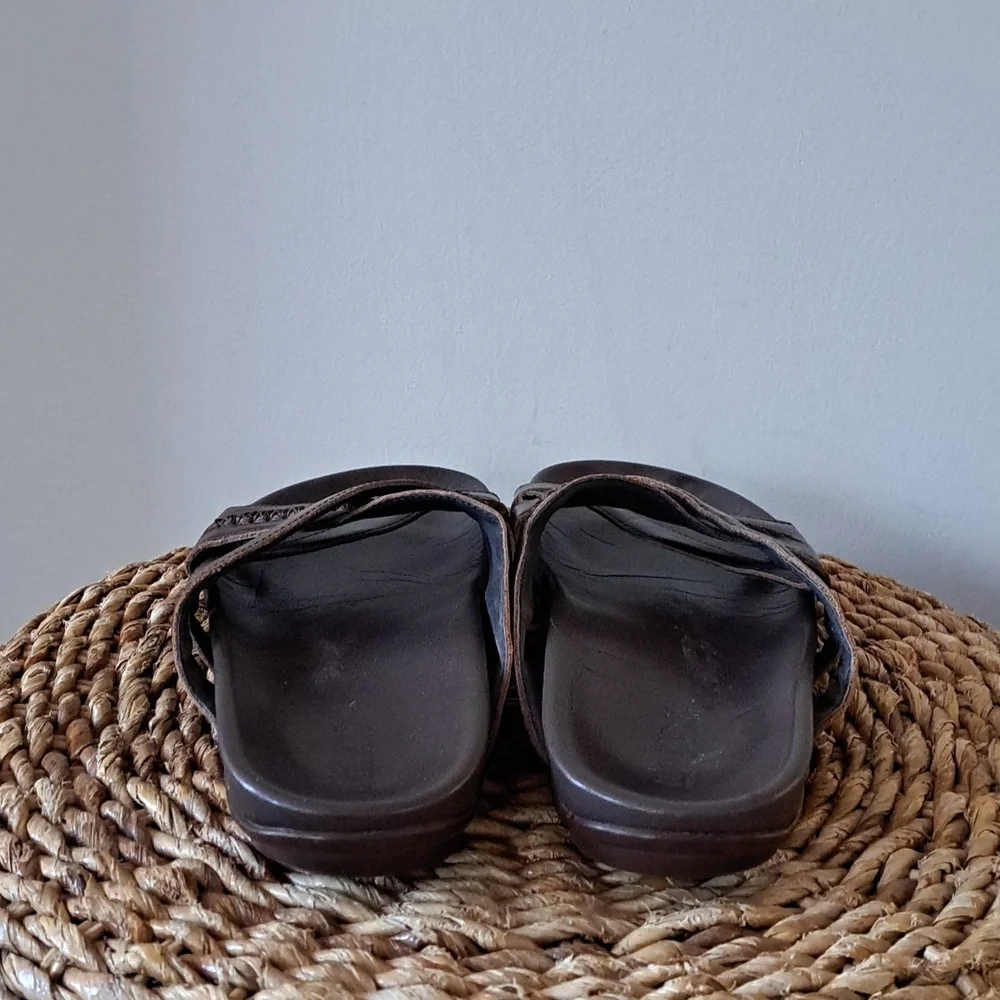 Naot Mens Anegada Pecan Brown Leather Woven Strap Casual Slide Sandals EU44/US11